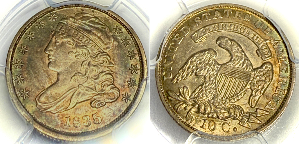1835 10C AU55 JR3 PCGS#27185151