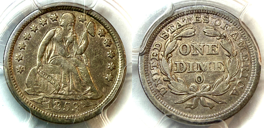 1853-O Arrows 10C VF30 PCGS#24745947