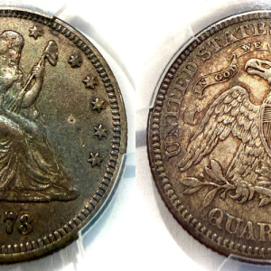 1873 Closed 3 25C XF Detail PCGS Cert#51691964